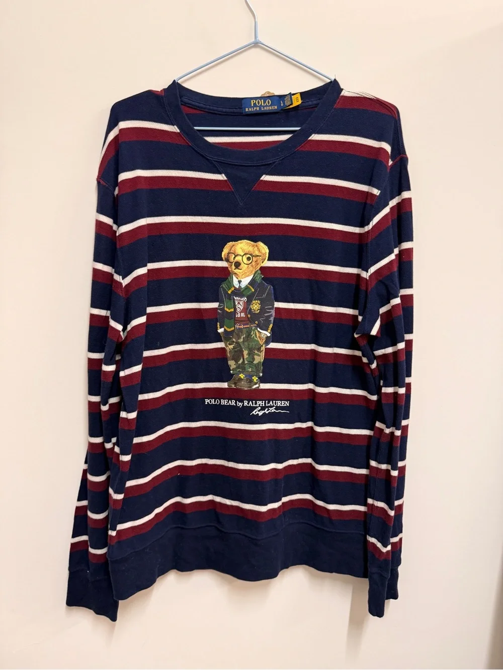 Polo by Ralph Lauren Navy Red White Striped Long Sleeve Shirt with Polo Bear